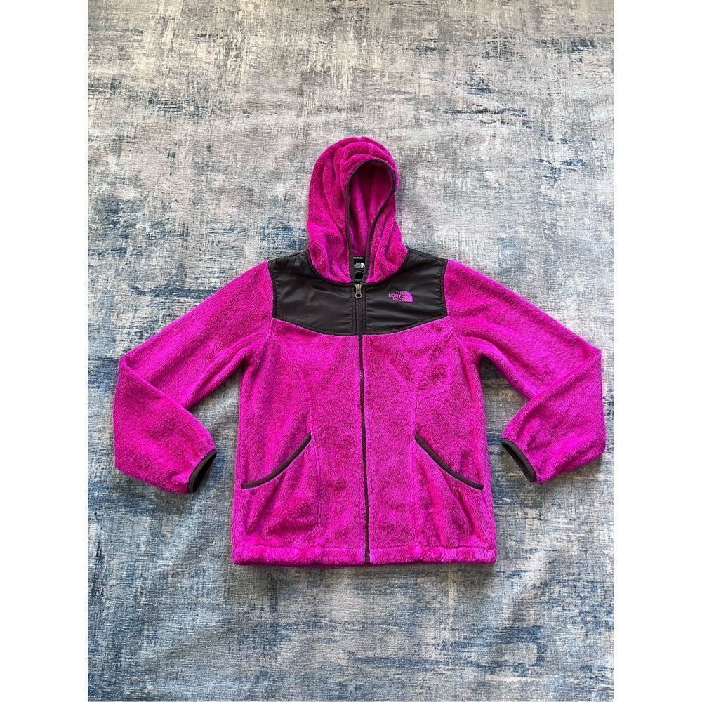 The North Face Fuchsia Black Full Zip Fleece Hoodie Jacket Girls Large 14/16